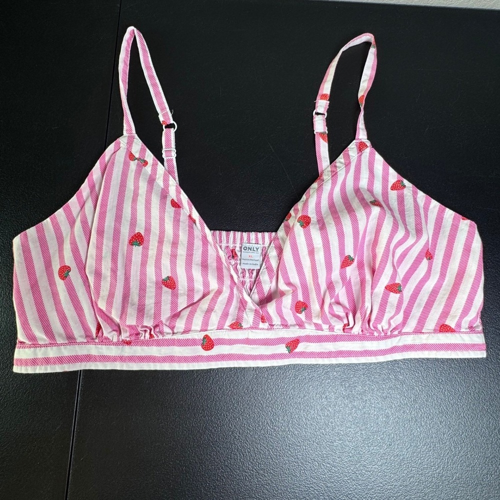 Old Navy‎ Pink Striped Strawberry Print Classic Woven Bralette Top XL 558568-04